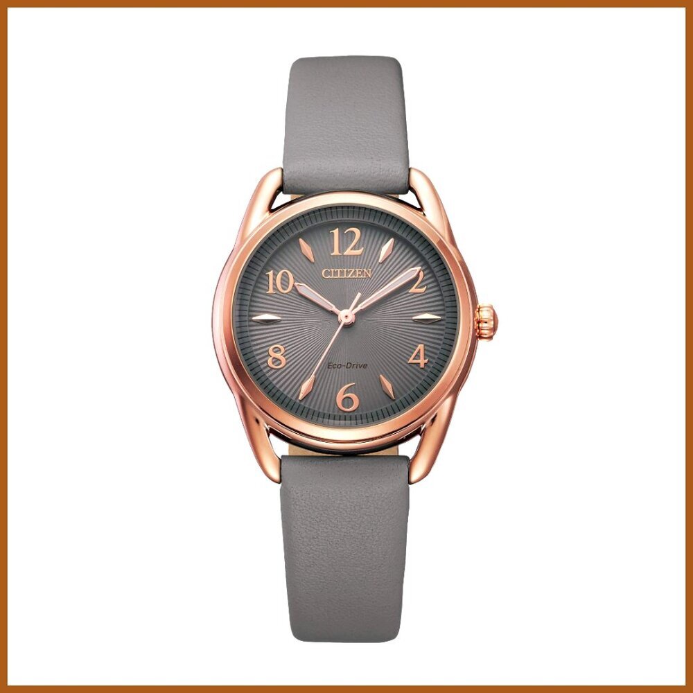 Eco-Drive Dress Watch Rose-Tone Stainless Steel Grey Leather Strap